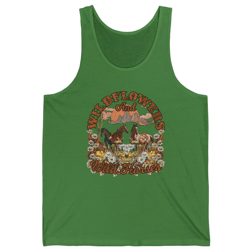 Retro Floral Desert Wildflowers Wild Horses Western Country Unisex Jersey Tank