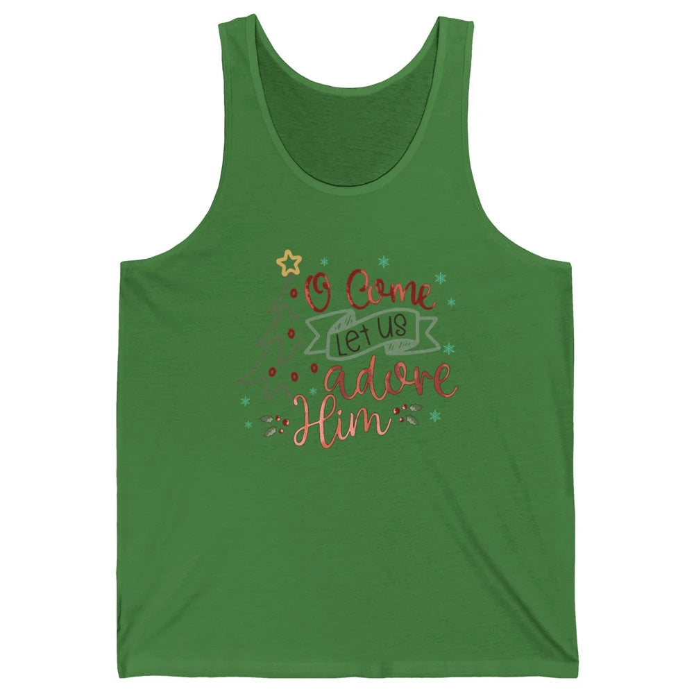 Retro Christmas Tree O Come Let Us Adore Him Christian Jesus Unisex Jersey Tank