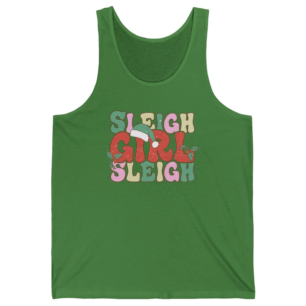 Retro Groovy Christmas Sleigh Girl Sleigh Santa Hat Winter Unisex Jersey Tank