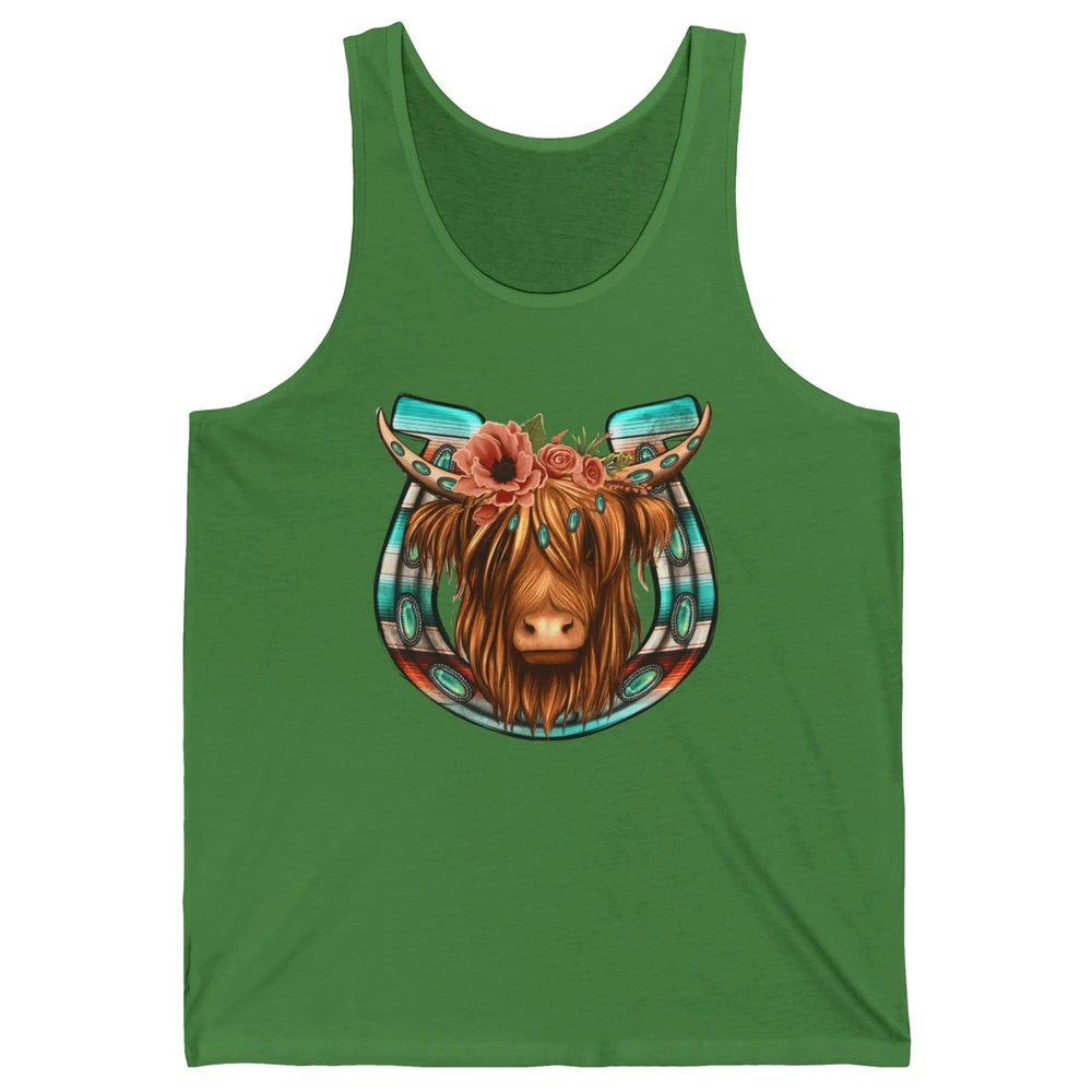 Floral Highland Cow Heifer Horseshoe Western Country Cowboy Unisex Jersey Tank