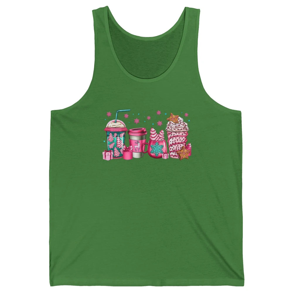 Pink Christmas Coffee Christmas Tree Cake Christmas Lovers Unisex Jersey Tank