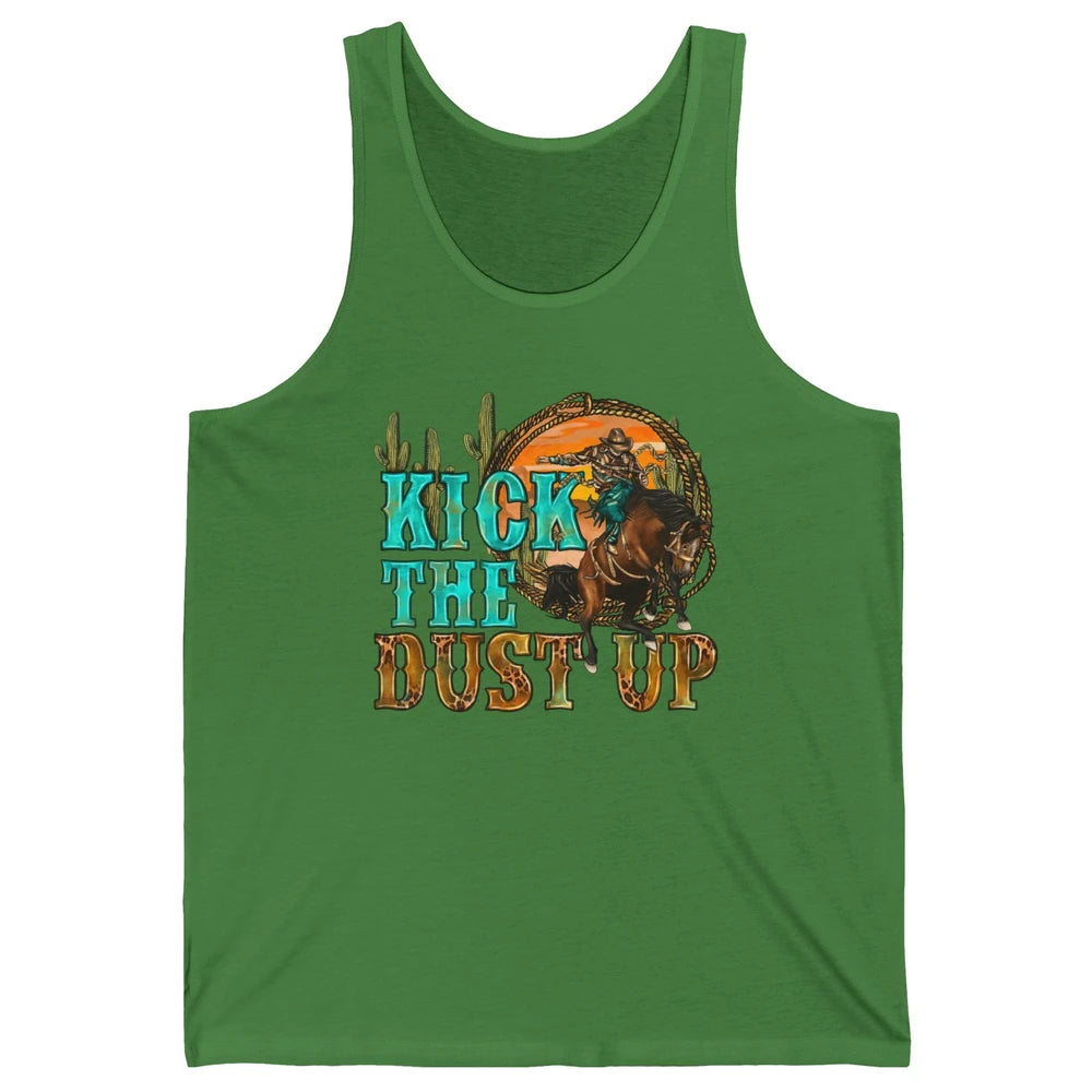Retro Desert Cowboy Bucking Horse Kick The Dust Up Western Unisex Jersey Tank