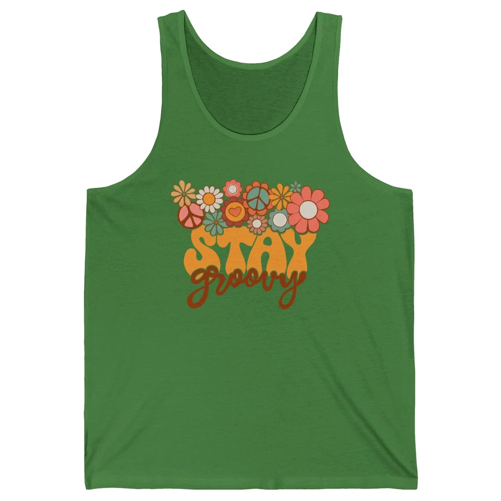 Retro Sunflower Hippie Stay Groovy Positive Mind Happy Life Unisex Jersey Tank