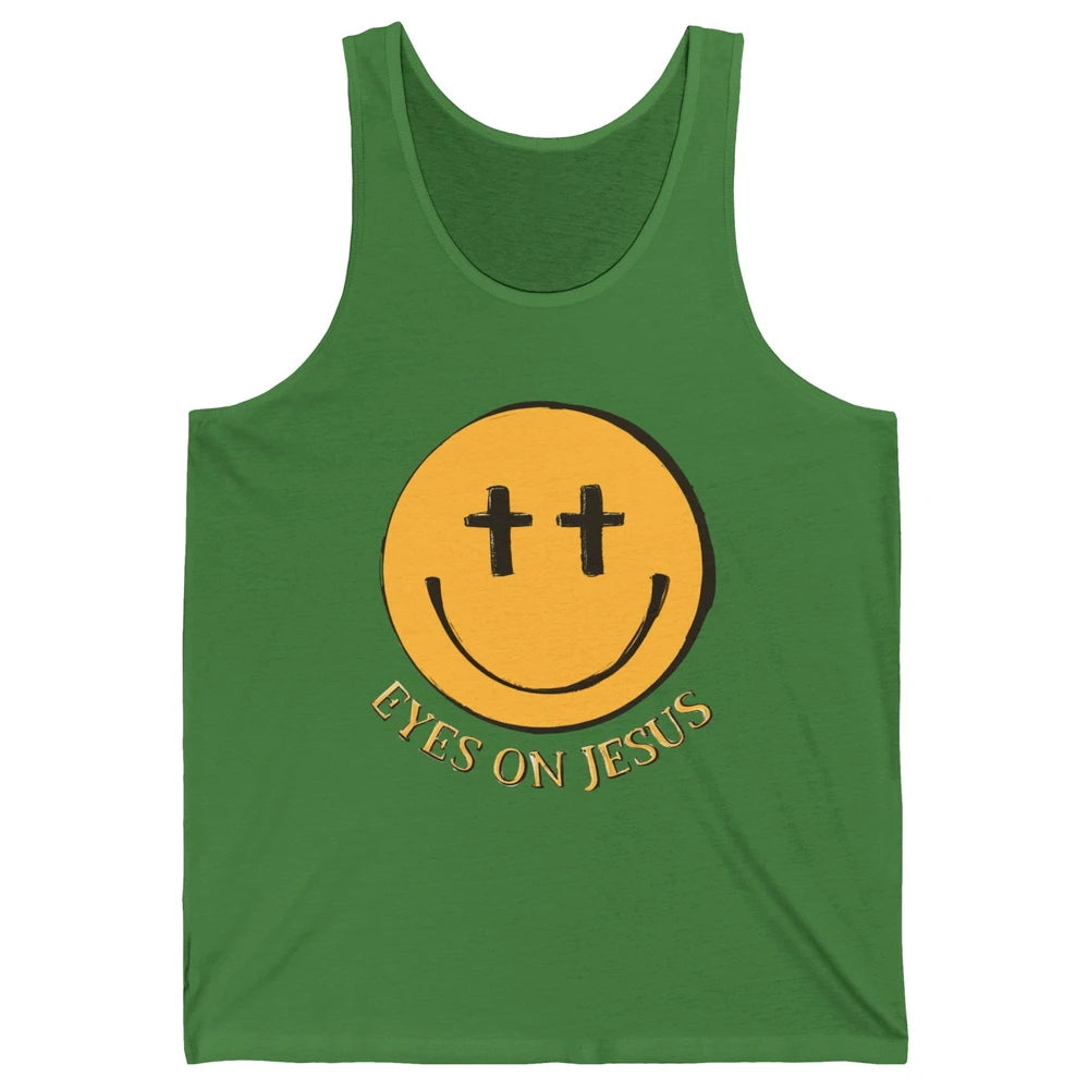 Retro Smiling Face Eyes On Jesus Christian Faith Religious Unisex Jersey Tank