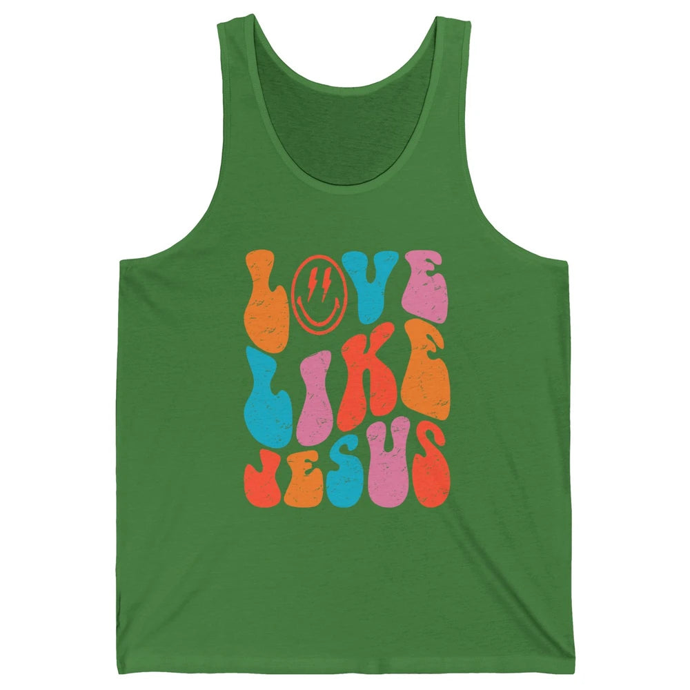 Retro Love Like Jesus Smiling Face Christian Religious Faith Unisex Jersey Tank