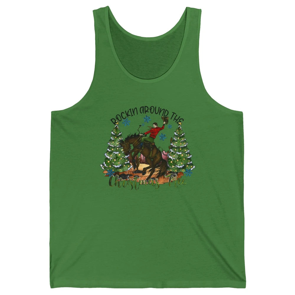 Funny Cowboy Horsing Rocking Around Christmas Tree Western Unisex Jersey Tank