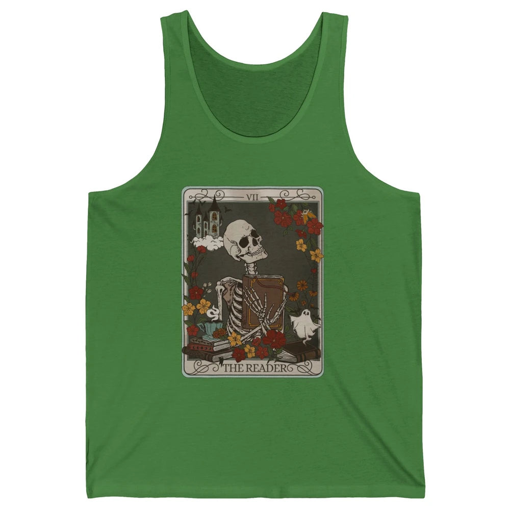 Retro Skeleton Reading Books The Reader Tarot Card Halloween Unisex Jersey Tank