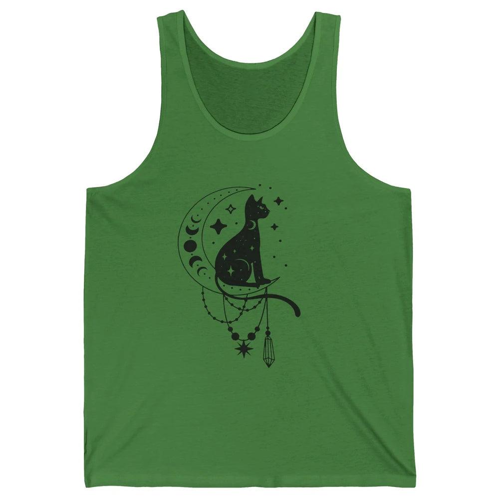 Retro Halloween Gothic Cat Witch The Moon Tarot Witchcraft Unisex Jersey Tank