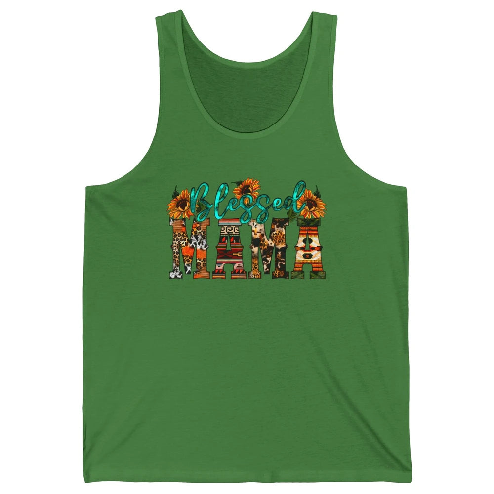 Leopard Sunflower Blessed Mama Western Mama Mothers Day Unisex Jersey Tank