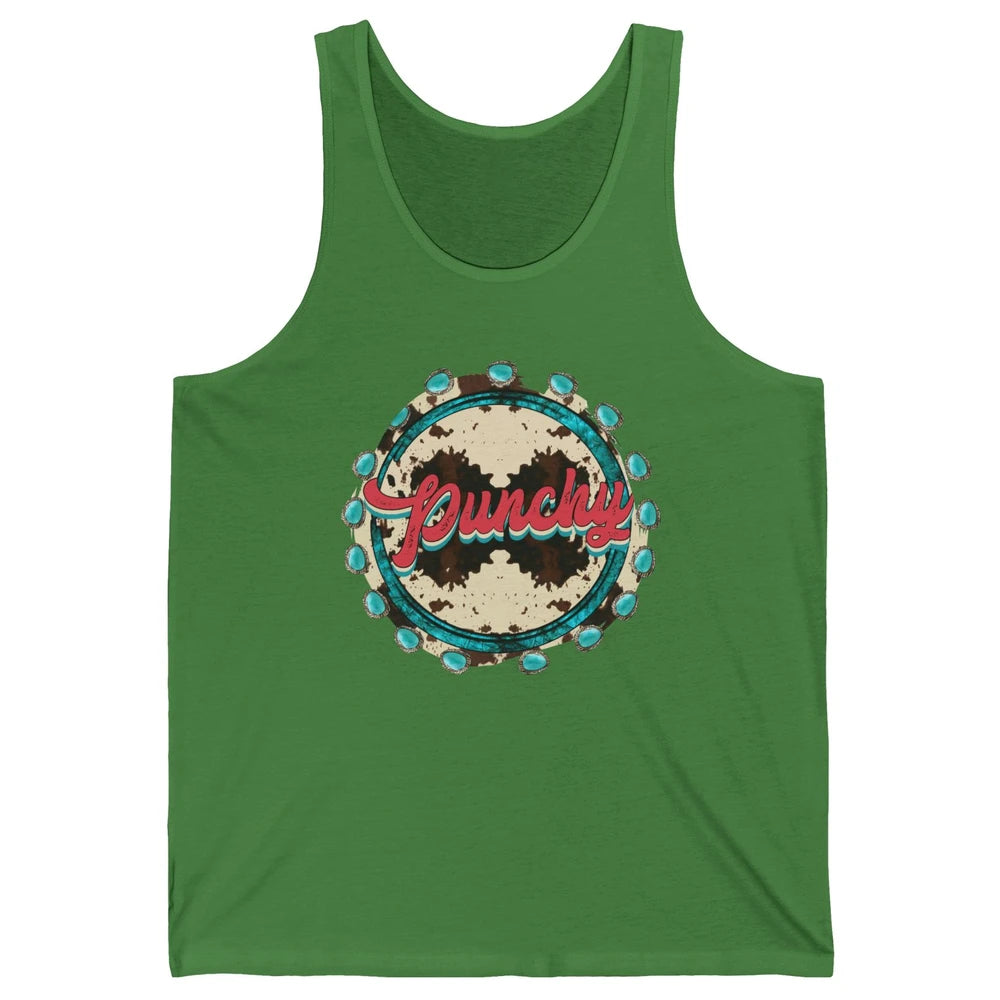 Retro Cowgirl Punchy Cowhide Turquoise Western Country Gift Unisex Jersey Tank