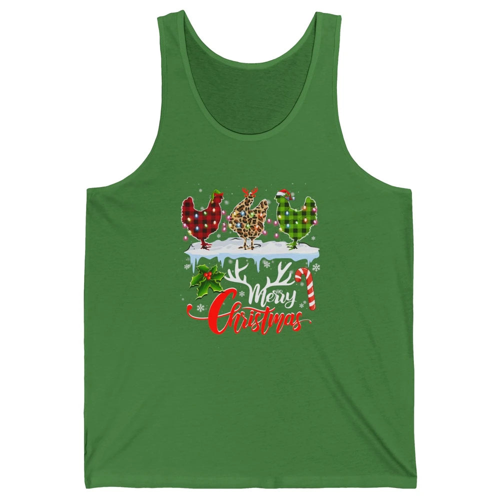 Merry Christmas Three Chickens Buffalo Leopard Red Plaid Hen Unisex Jersey Tank