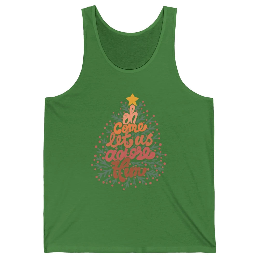 Retro Christmas Tree Oh Come Let Us Adore Him Groovy Xmas Unisex Jersey Tank