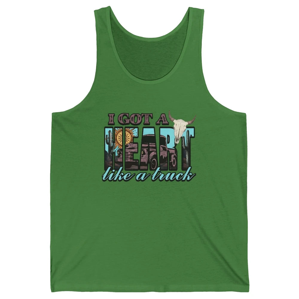 Retro Desert Bull Skull I Got A Heart Like A Truck Western Unisex Jersey Tank