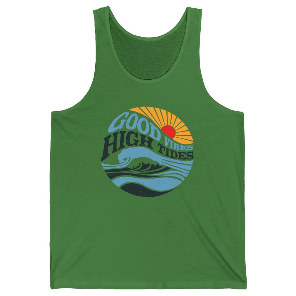 Retro Rainbow Sunrise Good Vibes High Tides Positive Vibes Unisex Jersey Tank