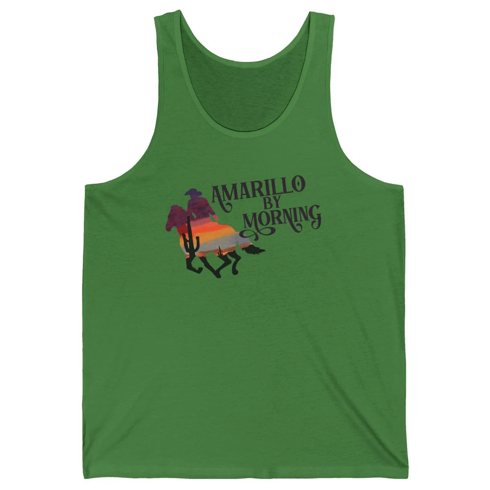 Retro Sunset Cowboy Amarillo By Morning Western Country Unisex Jersey Tank