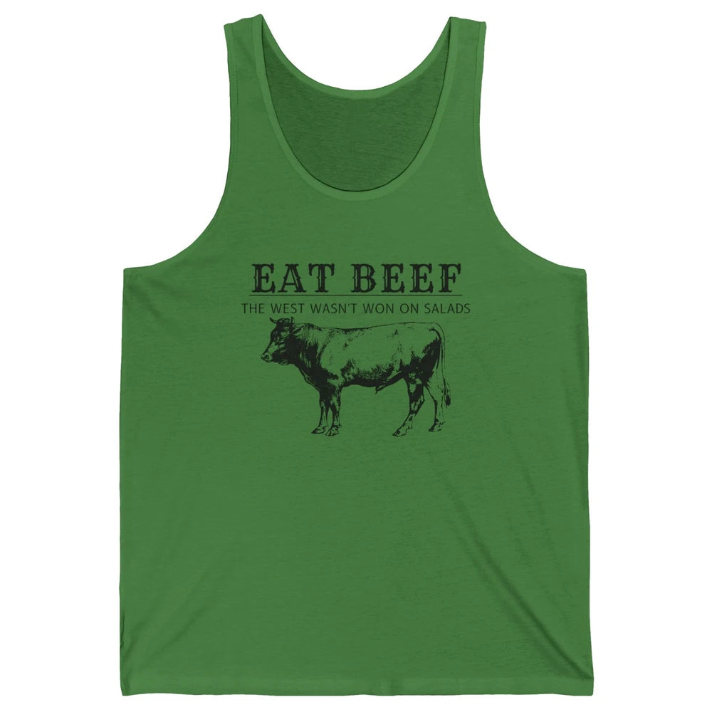 Funny Cow Eat Beef the West Wasn't Won on Salads Farm Cattle Unisex Jersey Tank