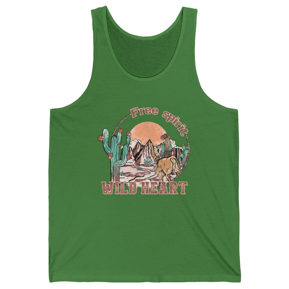 Free Spirit Wild Heart Cowgirl Western Country Happy Valentine's Day Rodeo Horseback Vintage Cactus Texas Horse Rider Howdy Unisex Jersey Tank