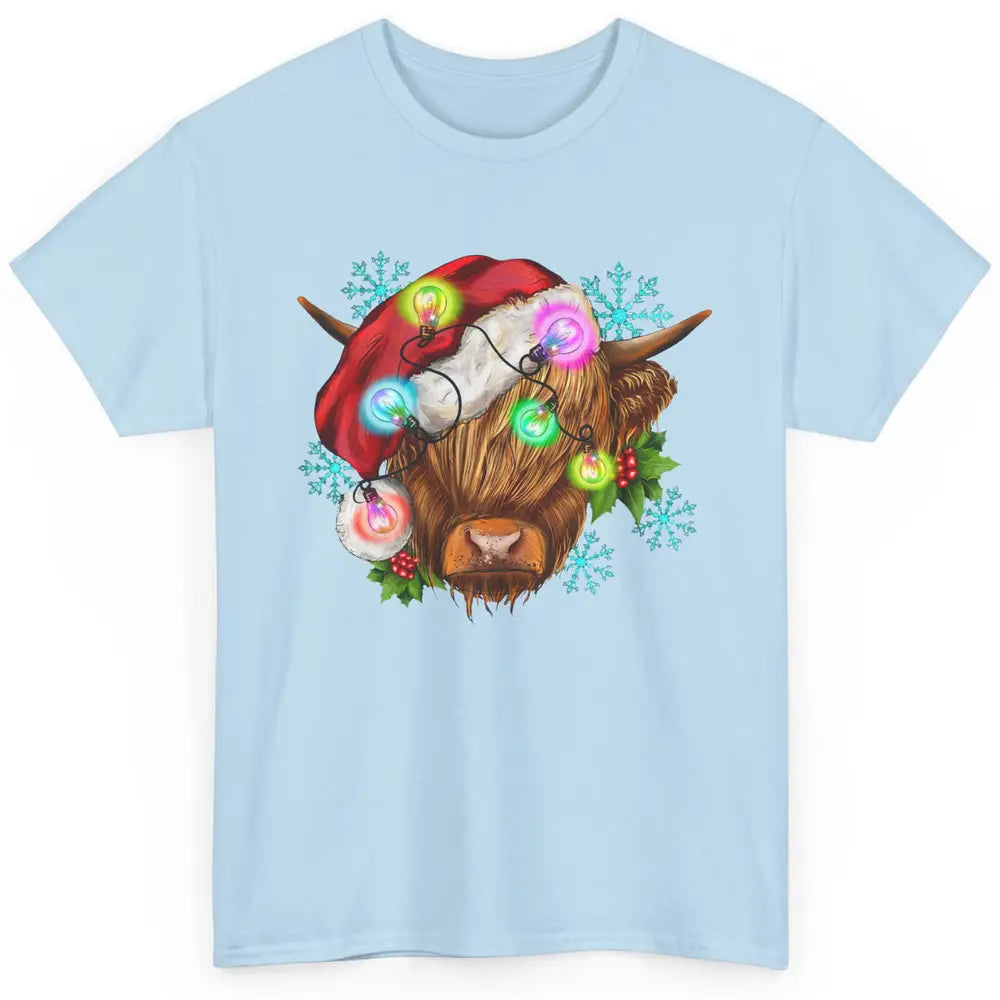 Christmas Highland Cow Xmas Light Western Christmas Cow Classic Unisex T-Shirt