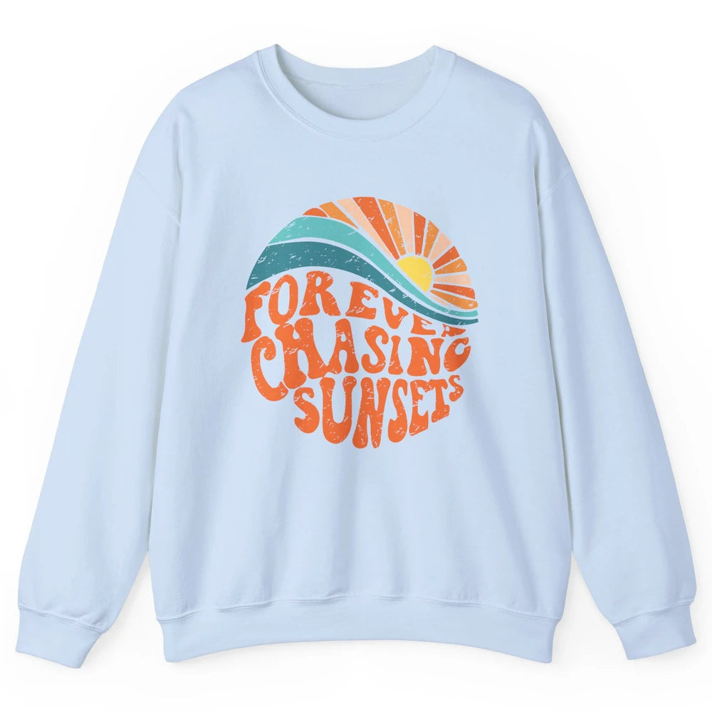 Retro Rainbow Forever Chasing Sunset Hippie Girl Peace Lover Unisex Crewneck Sweatshirt