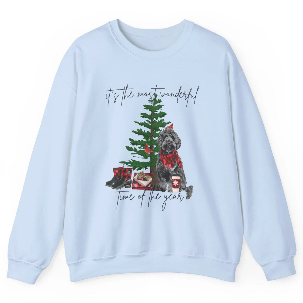Black Golden Labradoodle Christmas Tree Most Wonderful Time Unisex Crewneck Sweatshirt