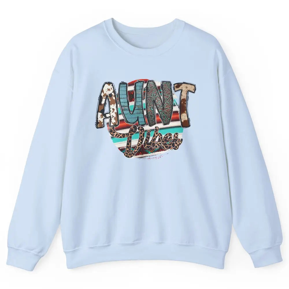 Aunt Vibes Cowhide Leopard Turquoise Western Country Auntie Unisex Crewneck Sweatshirt