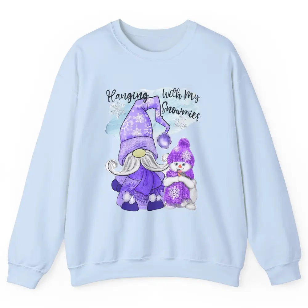 Retro Christmas Snowman And Gnome Hanging With My Snowmies Unisex Crewneck Sweatshirt