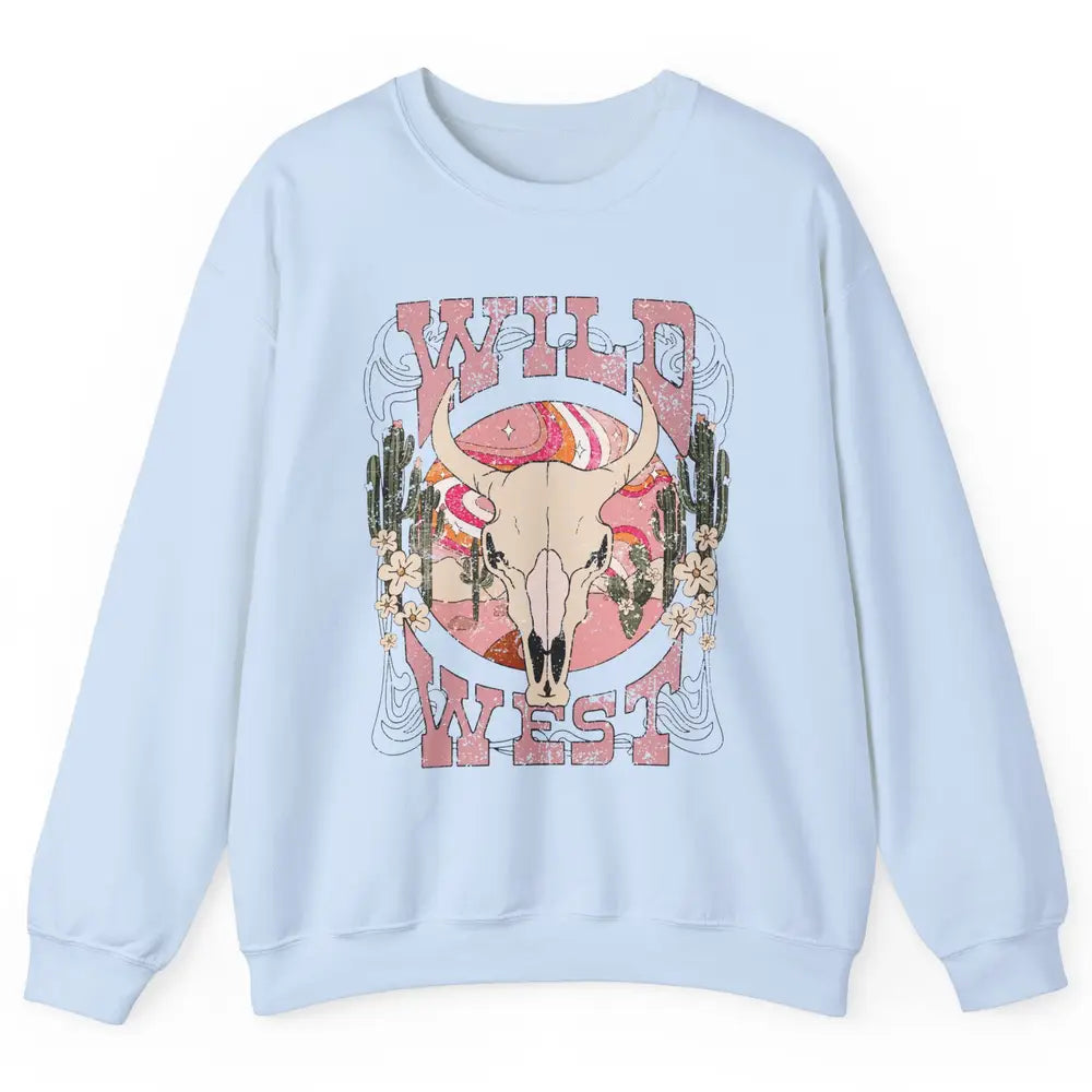 Retro Rainbow Desert Bull Skull Wild West Western Country Unisex Crewneck Sweatshirt