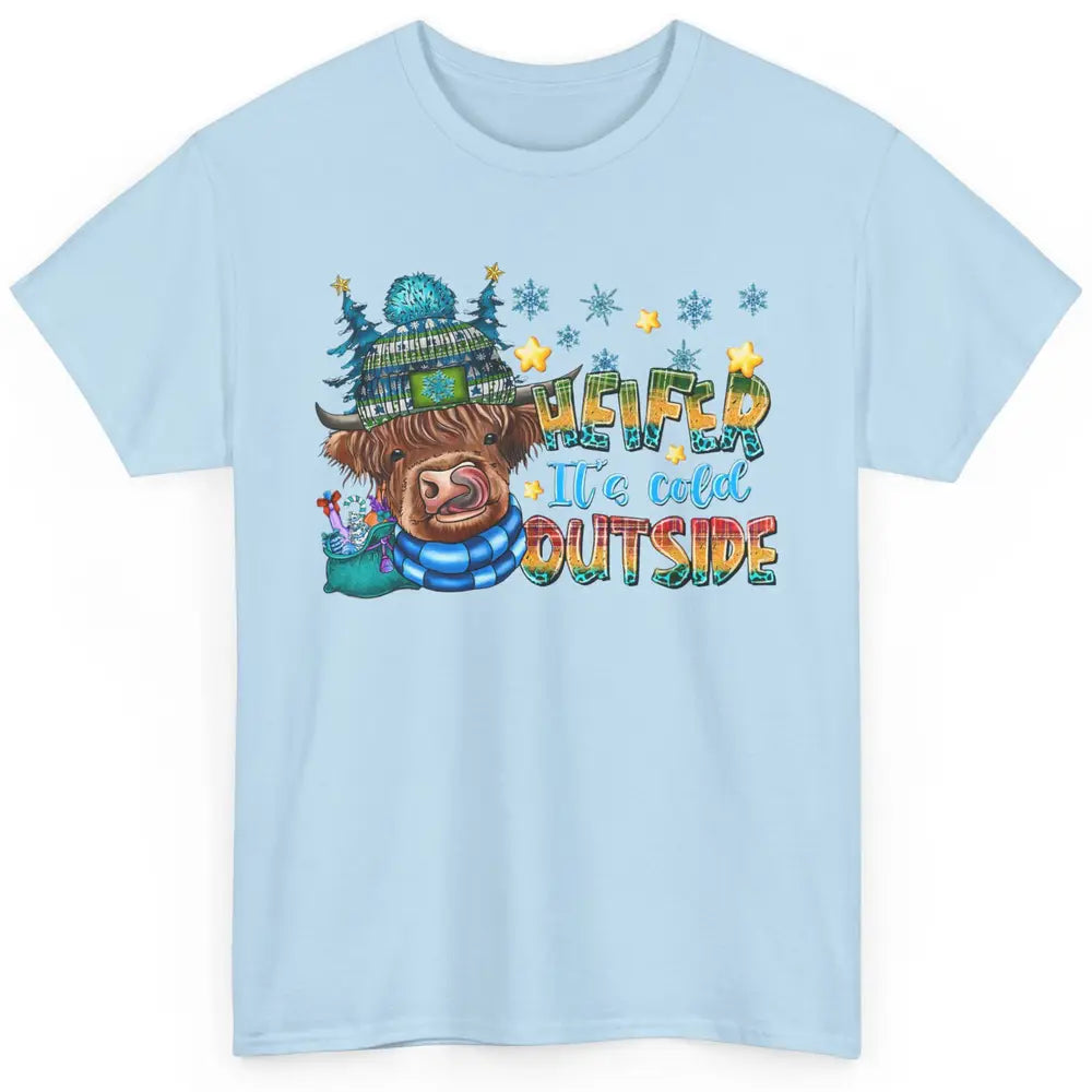 Retro Christmas Highland Cow Heifer It's Cold Outside Winter Classic Unisex T-Shirt