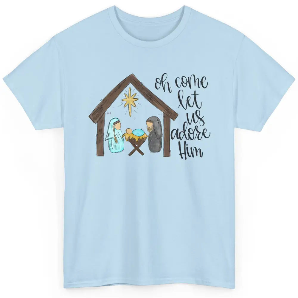 Retro Christmas Church Oh Come Let Us Adore Him Hand Drawing Classic Unisex T-Shirt