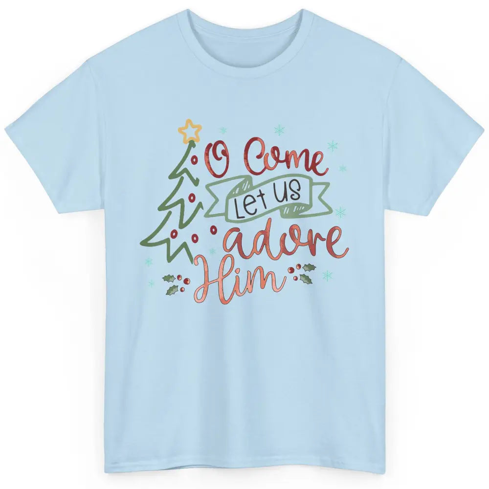 Retro Christmas Tree O Come Let Us Adore Him Christian Jesus Classic Unisex T-Shirt