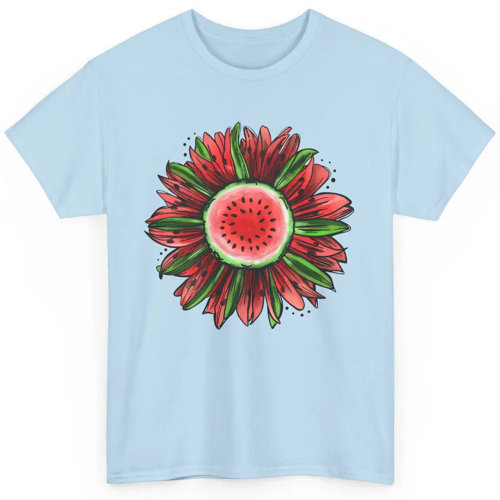 Watermelon Sunflower Summer Peace Love Watermelon Lover Gift Classic Unisex T-Shirt