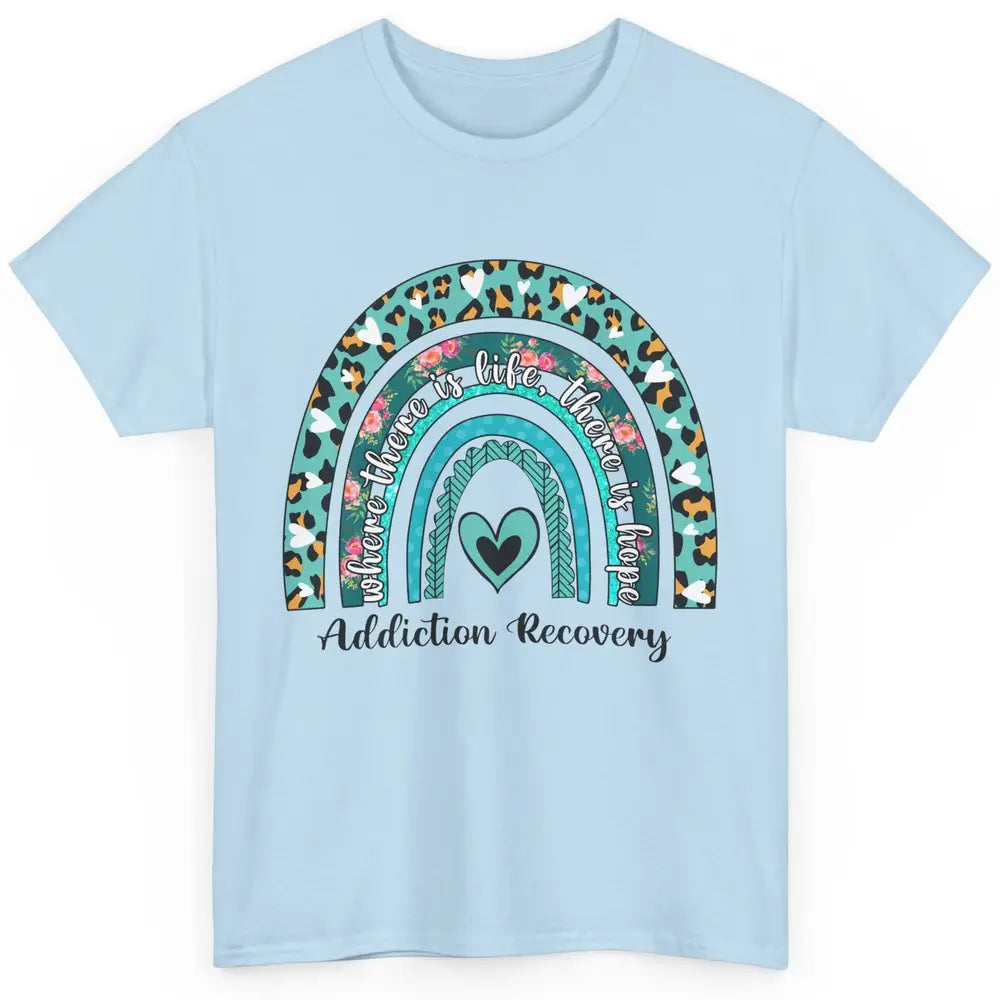 Addiction Recovery Awareness Rainbow Ribbon Blue Leopard Classic Unisex T-Shirt