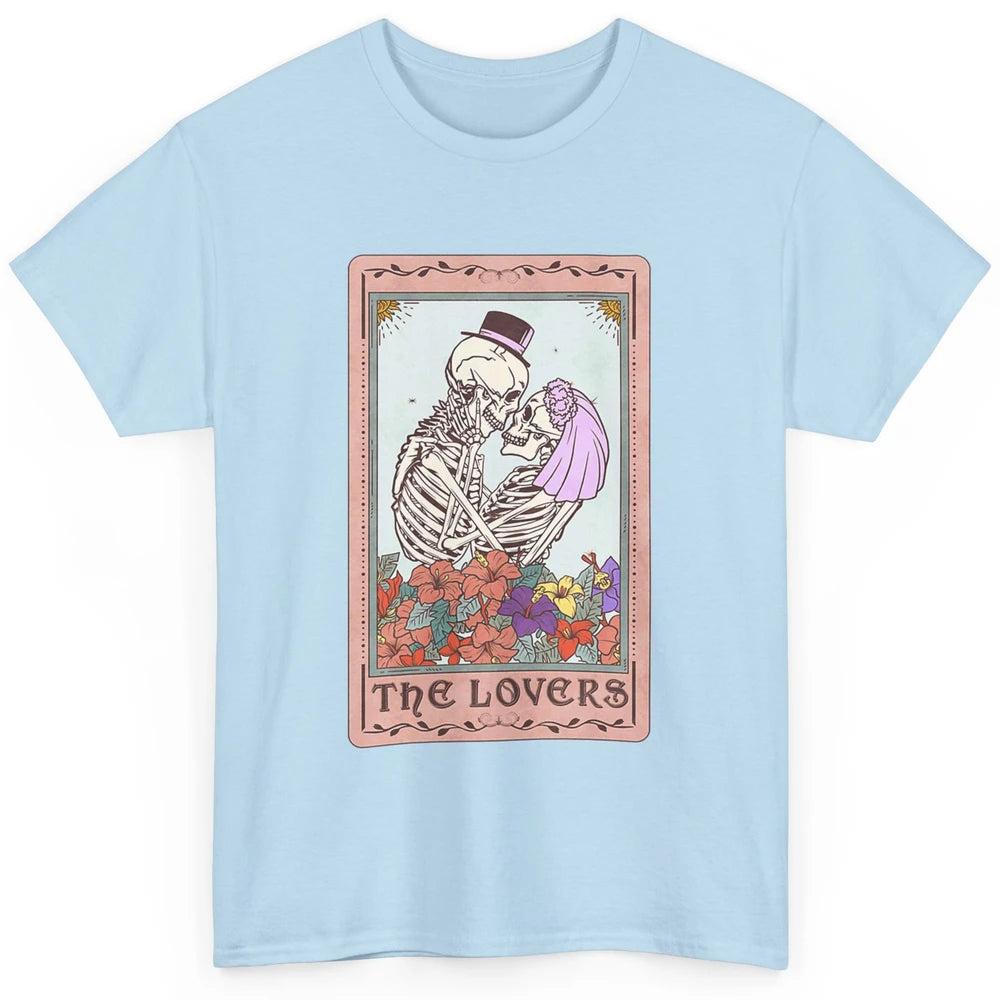 The Lovers Funny Skeleton Couple Tarot Card Vintage Valentine Astrology Goth Skull Lover Floral Heart Classic Unisex T-Shirt