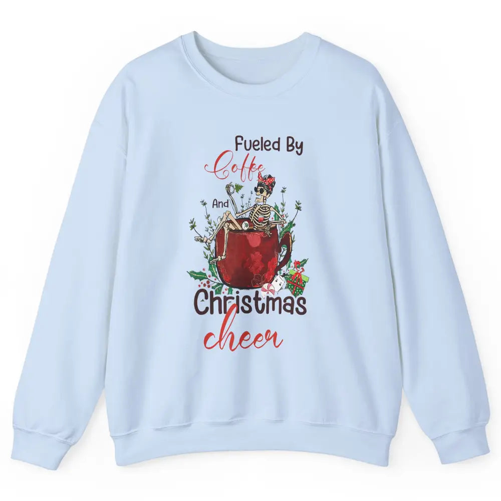 Merry Christmas Skeleton Drink Fueled By Coffee Xmas Latte Unisex Crewneck Sweatshirt
