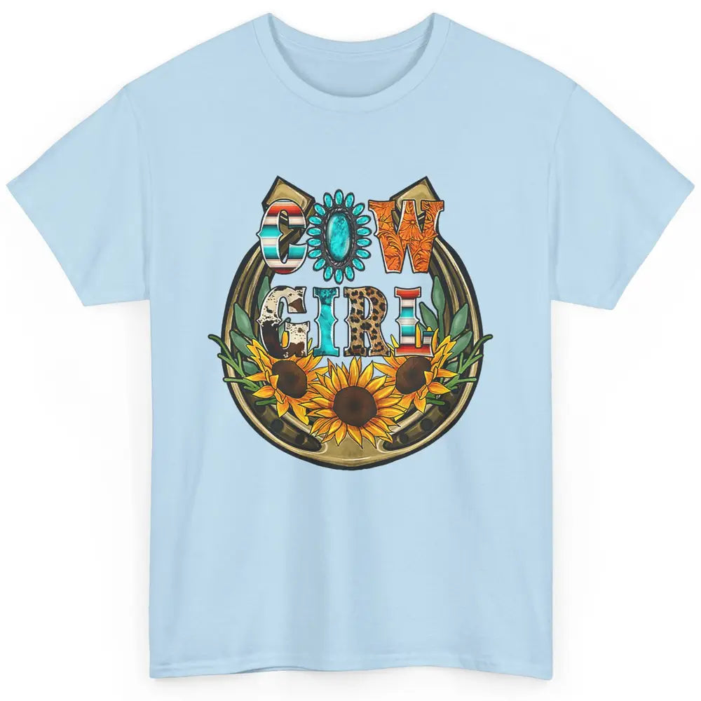 Western Country Sunflowers Retro Cowhide Serape Horseshoe Classic Unisex T-Shirt