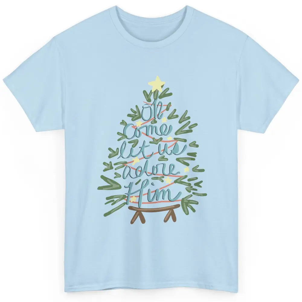 Retro Christmas Tree Oh Come Let Us Adore Him Groovy Xmas Classic Unisex T-Shirt