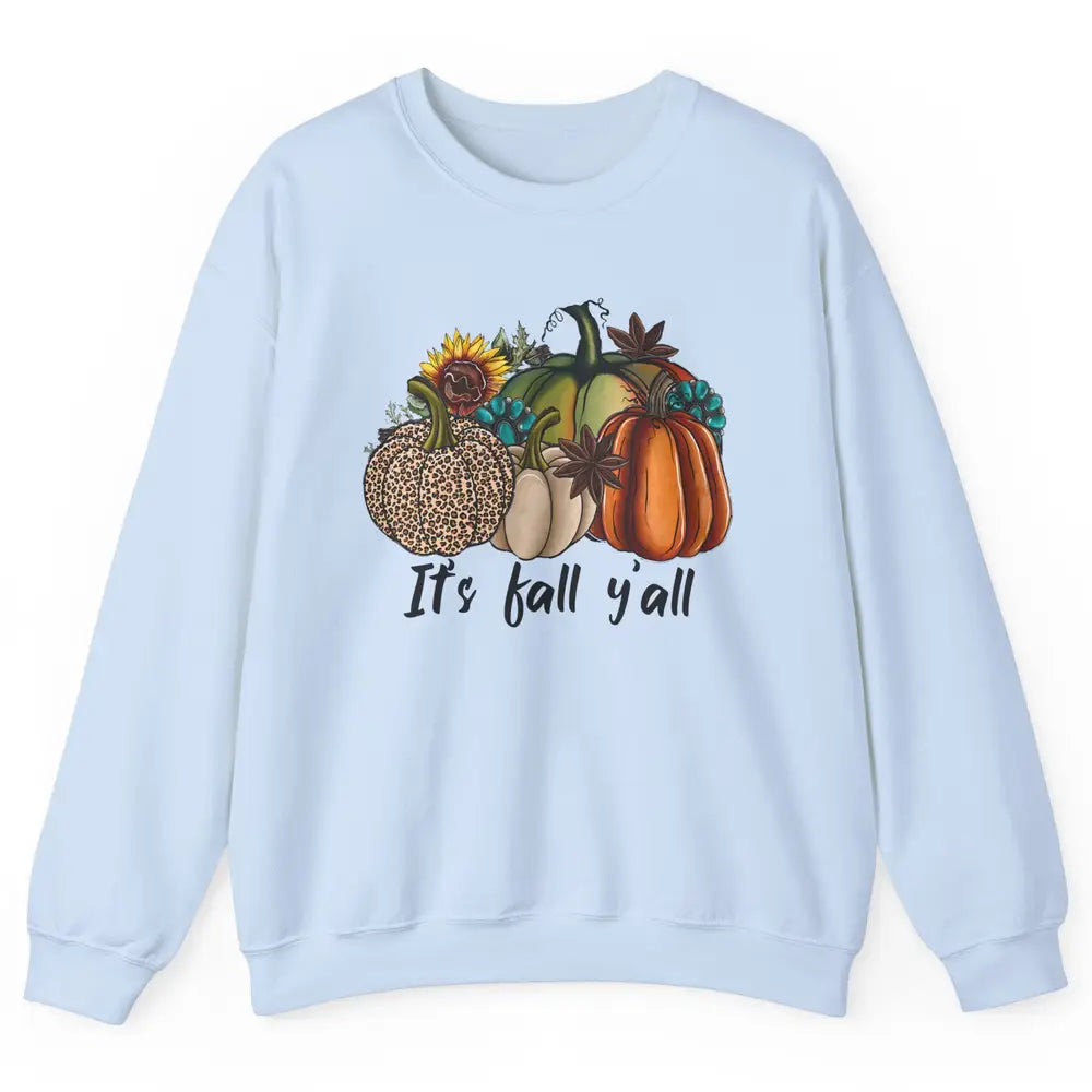 Leopard Pumpkin It's Fall Yall Fall Leaves Western Autumn Unisex Crewneck Sweatshirt