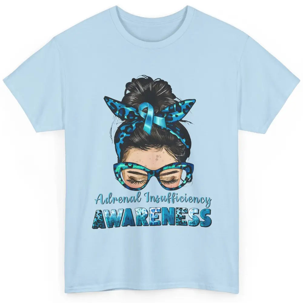 Adrenal Insufficiency Awareness Messy Bun Mom Blue Ribbon Classic Unisex T-Shirt