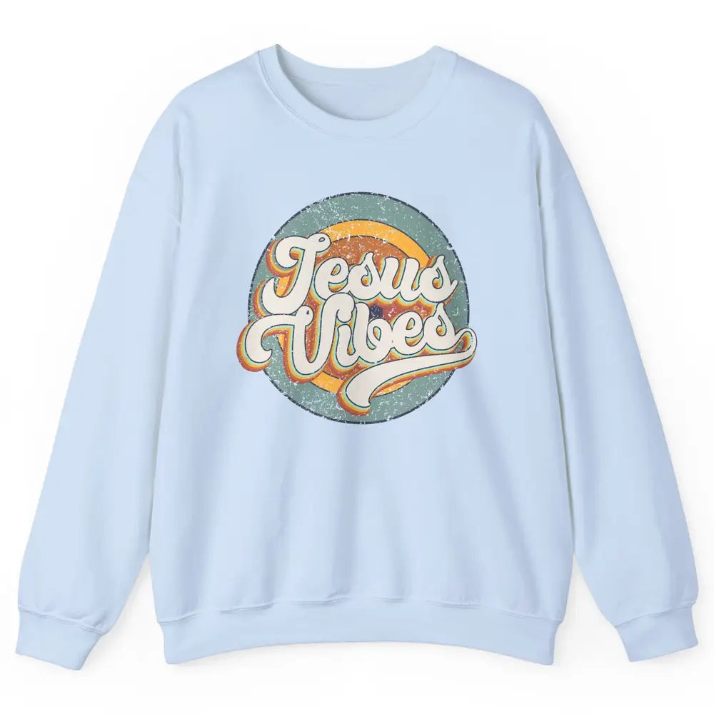 Retro Rainbow Jesus Vibes Bible Verse Christian Religious Unisex Crewneck Sweatshirt