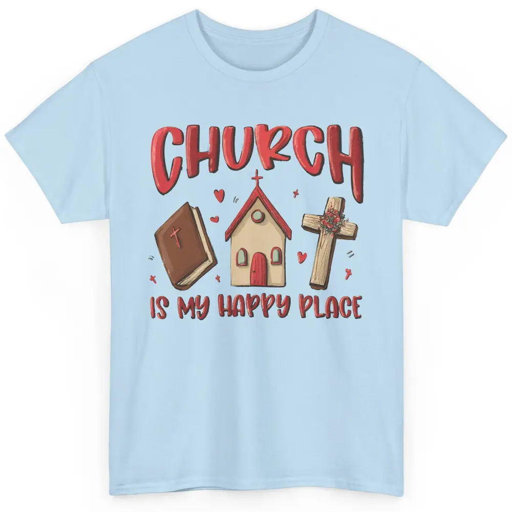 Retro Christmas Church Is My Happy Place Christian Hand Draw Classic Unisex T-Shirt