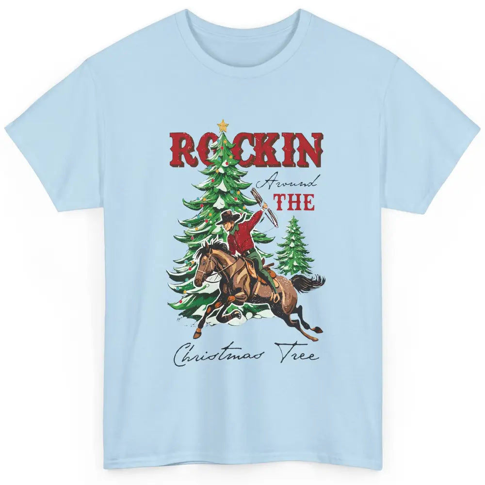 Retro Horsing Cowboy Rocking Around Christmas Tree Western Classic Unisex T-Shirt