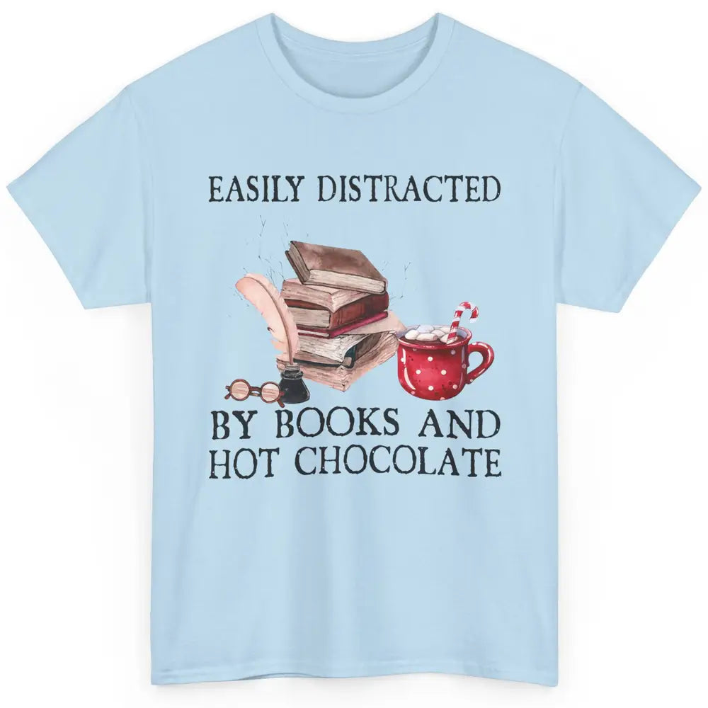 Retro Easily Distracted By Books And Hot Chocolate Christmas Classic Unisex T-Shirt