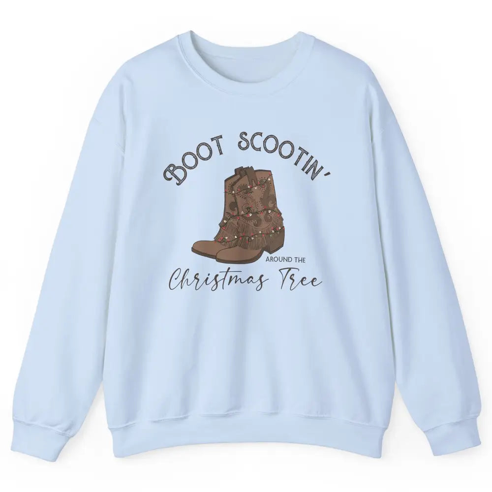 Retro Cowboy Boots Scootin' Around Christmas Tree Western Unisex Crewneck Sweatshirt