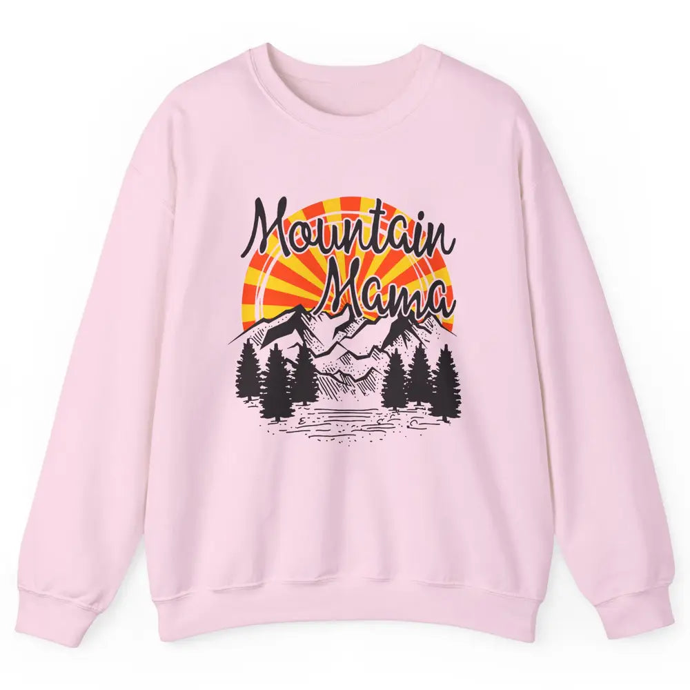 Retro Rainbow Sunset Mountain Mama Hiking Mom Climbing Unisex Crewneck Sweatshirt