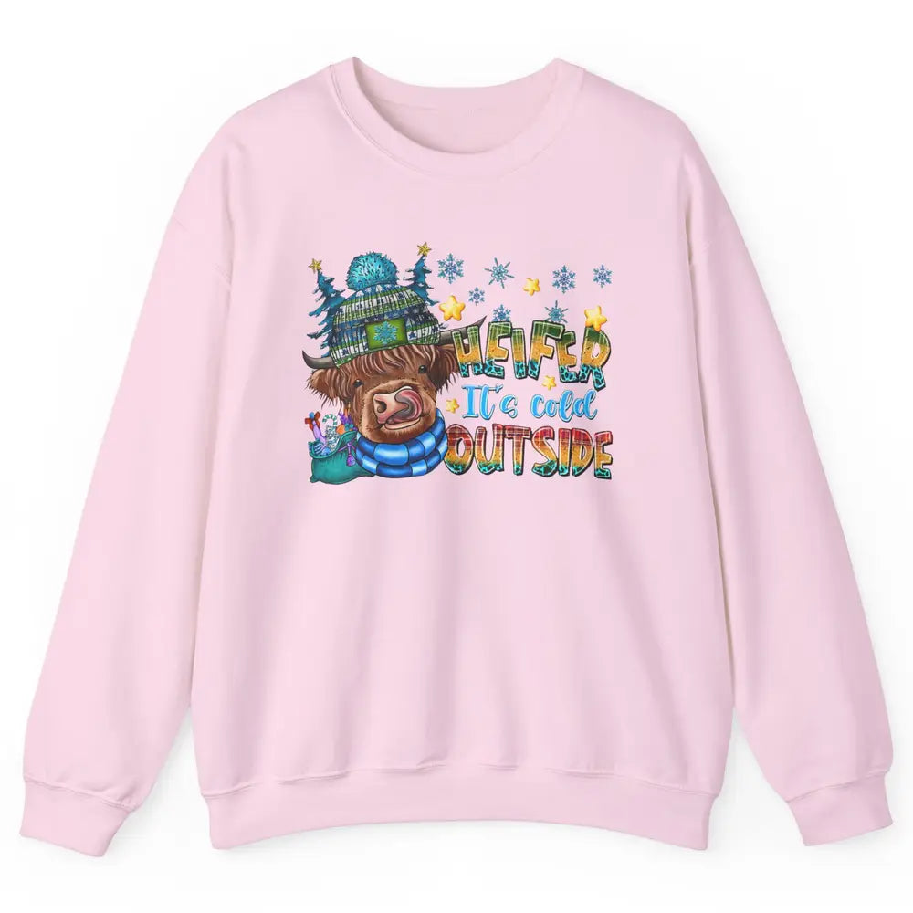 Retro Christmas Highland Cow Heifer It's Cold Outside Winter Unisex Crewneck Sweatshirt