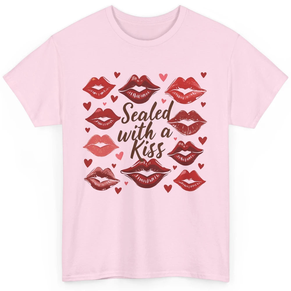 Sealed With A Kiss Sexy Red Lips Happy Valentine's Day Heart Love Classic Unisex T-Shirt