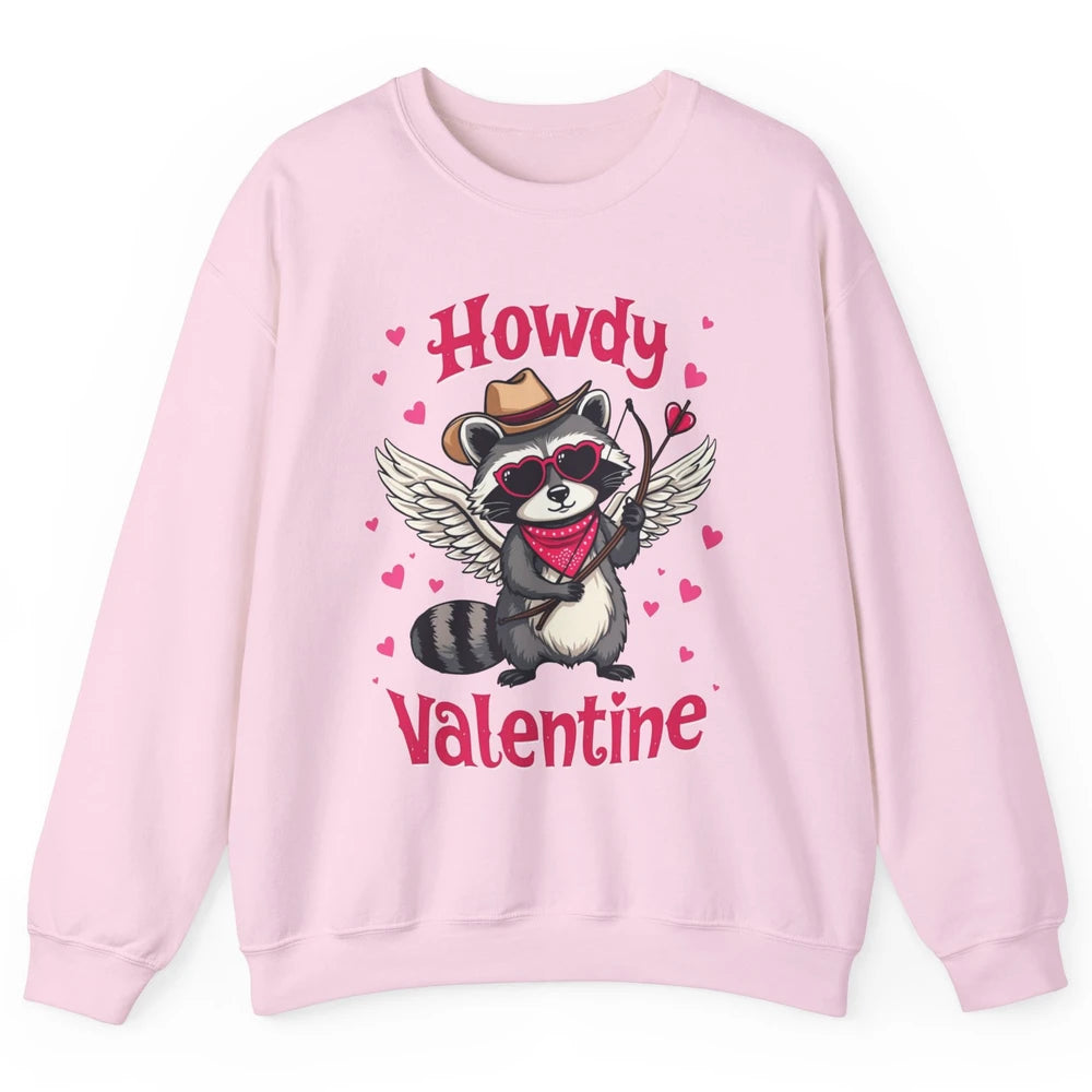 Howdy Valentine Cowboy Hat Cupid Raccoon Funny Opossum Love Heart Cute Western Possum Rodeo Unisex Crewneck Sweatshirt