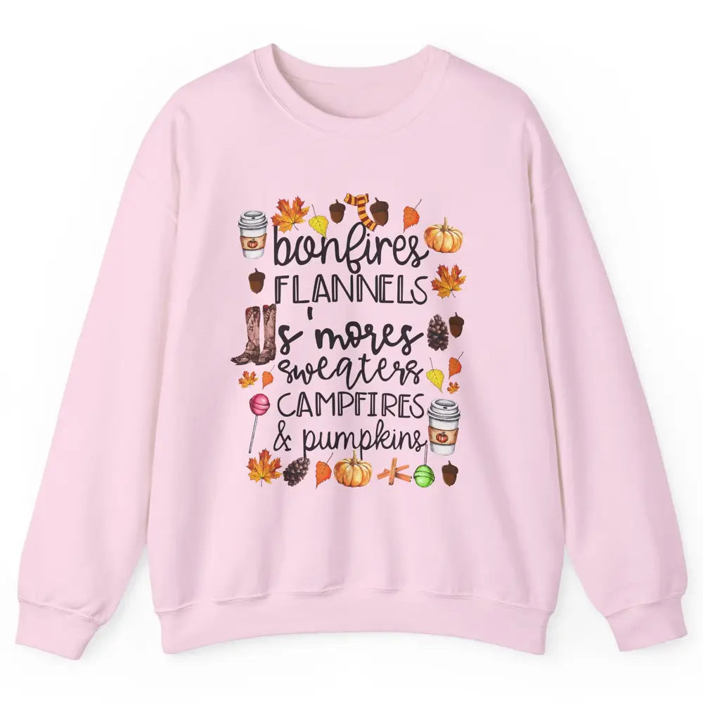 Fall Stuff Pumpkins Falling Leaves Campfire Halloween Autumn Unisex Crewneck Sweatshirt