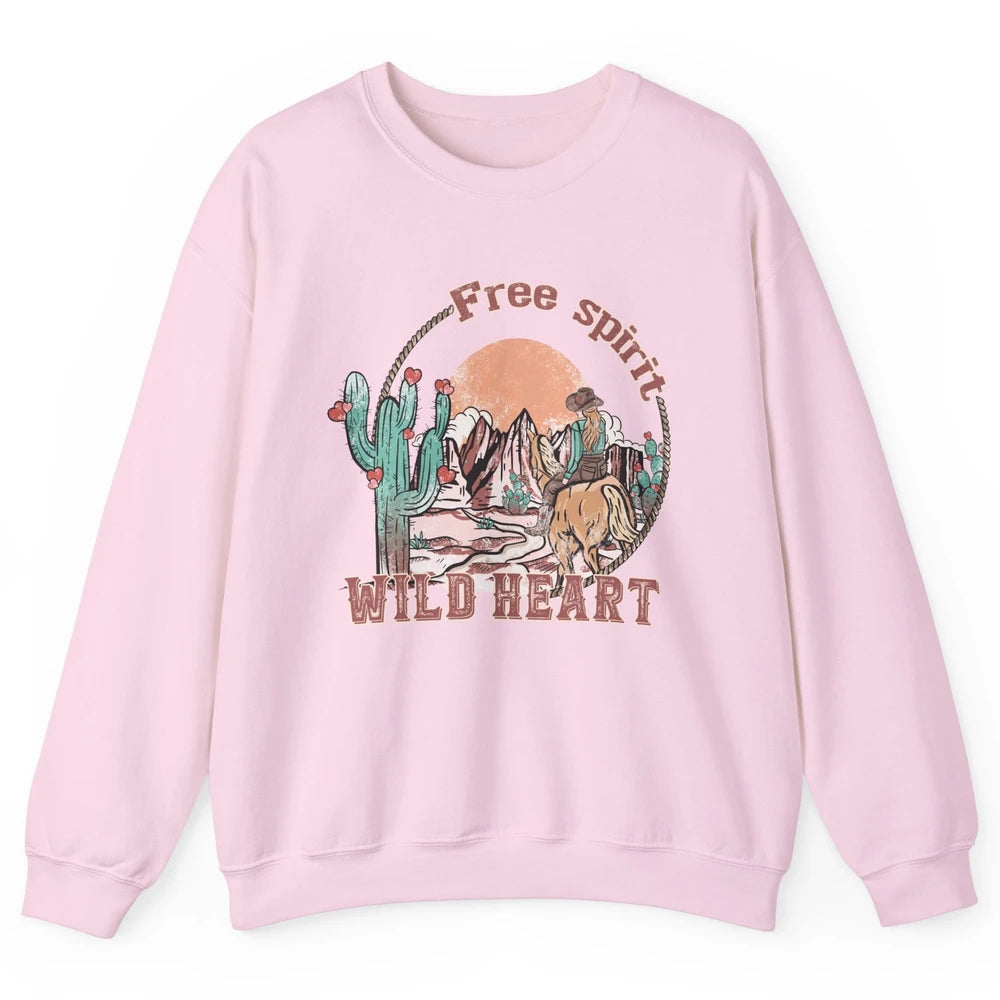 Free Spirit Wild Heart Cowgirl Western Country Happy Valentine's Day Rodeo Horseback Vintage Cactus Texas Horse Rider Howdy Unisex Crewneck Sweatshirt