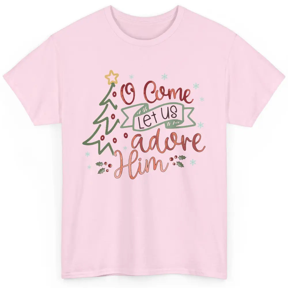 Retro Christmas Tree O Come Let Us Adore Him Christian Jesus Classic Unisex T-Shirt
